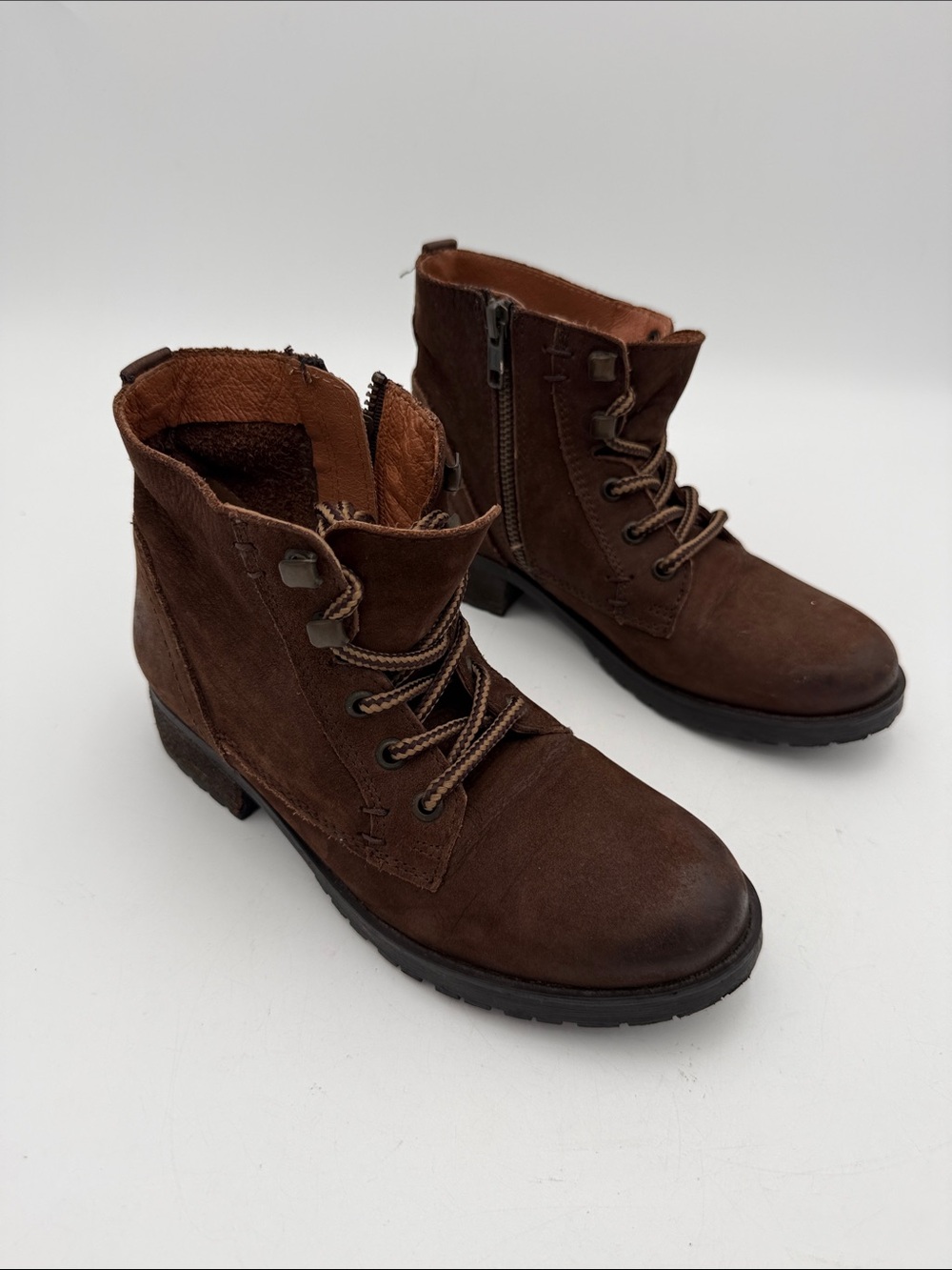 Steve Madden Brown Suede Lace-Up Ankle Boots women 6.5 Side Zip combat Y2K retro